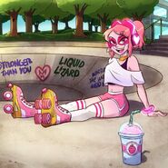 "Hello my followers!! I love coming to this cute little skate park to exercise and today I'm trying my new skates! I retouched them myself and they match my delicious FreeZ-O'! What do you think??"