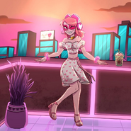 "Hello, my followers!! As you all know, chasing villains is a daunting and difficult job, so I took a moment to rest and try on a new outfit!! What do you think?? But don't worry, I will not rest until I find that vile villain Penumbra and with your help I think I am very close to her!! Almost as close as the day #SuivezMoi will be available!!"