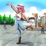 "Wow my followers!! Thank you very much for all your continuous support!! Thanks to you once again I learned that the cowardly villain Penumbra was here at New Regencyr!! I love this amazing city, there is so much to do!! I can't wait to return later to promote #SuivezMoi very soon, but for now I'll keep looking for Penumbra and I guarantee that I won't rest until I catch her with your help!!"