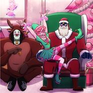 "Just look at our happy little family, my followers!! What an amazing night for us! We're having so much fun winding down from so much work fighting villains! I can't wait to see what presents I get! Have a great night, my followers! And remember not to be naughty!!"