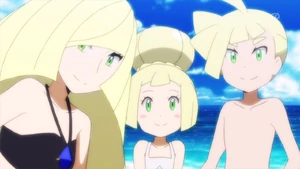 Elsa Mina, Lillie et Gladio dans l'anime