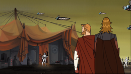 As the Republic forces were preparing to depart aboard Acclamator-class assault ships and Venator-class Star Destroyers, Kenobi and Skywalker received an urgent HoloNet transmission from Coruscant.