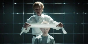 One blindfolding Seven when she goes to fight Two.