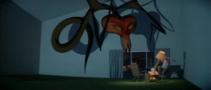 Pink hallucinating his wife as a monster.