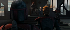 Maul sitting in Satine's old throne.