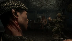 The VC Bookie's body being used as a human shield by Mason.