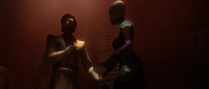 Ventress roused Kenobi, and gave him one of her lightsabers, to defend himself when the brothers come back.