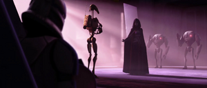 Ventress ordered her droids to lock down the monastery.