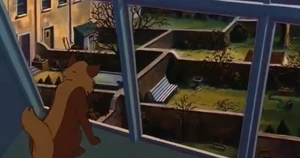 Claudandus watching Francis and Bluebeard from the window.