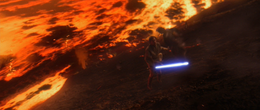 Kenobi severs Vader's left arm and both of his legs with a devastating mou kei strike.