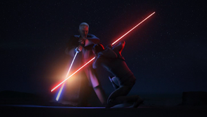 Maul exchanges another two rapid strikes at Kenobi.