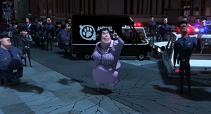 Grunion swearing revenge on Peabody and vows that he has not seen the last of her and that she'll get him someday if he makes a mistake.