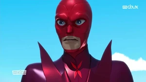 Scarlet Moth's hologram trying to convince Ladybug and Cat Noir that his wish will be beneficial.