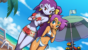 Risky, Shantae and the Tinkerbats during a bonus wallpaper in Shantae and the Pirate's Curse.