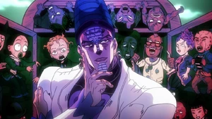 Terence demonstrating sadistic pride in his collection.