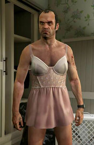 Trevor wearing a dress.