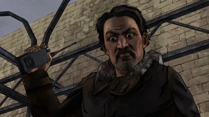 Carver glaring at Kenny before brutally beating him with a radio and thus taking his eye.
