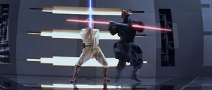 The Jedi Padawan, in his grief, attacked viciously at the Sith Lord