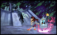 Scratch being seen punished by The Ghost Council in one of the earlier conceptual arts of the show, his design here is mostly the same but instead of having his blue color, he is a transparent ghost.