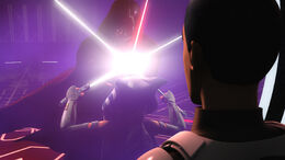 Vader dueling on Malachor seen in the World Between Worlds.