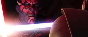 Maul tries to goad Kenobi to give into his anger and unleash his fury at having witnessed his mentor slain.