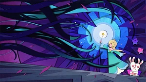 Cursa engaging towards Rosalina but being blocked by her magic to protect her Lumas and the Rabbids