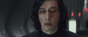 Kylo averting his eyes when Rey starts to scream from Snoke's torture.