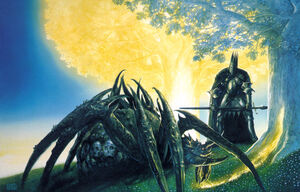 Morgoth and Ungoliant destroing the Two Trees.