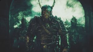 Helm Hammerhand before his fall, attempting to save his daughter.