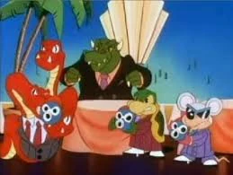 The 8 Bit Club as they appear in The Super Mario Bros. Super Show! with King Koopa filling in for Wart.