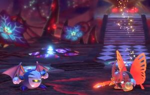 Meta Knight fighting Morpho Knight.