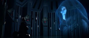 Sidious communicating with Darth Vader via hologram in The Empire Strikes Back (Special edition).