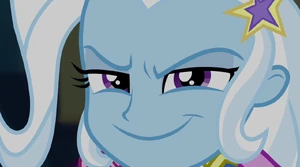Trixie's sinister and sadistic grin as a human in My Little Pony Equestria Girls: Rainbow Rocks