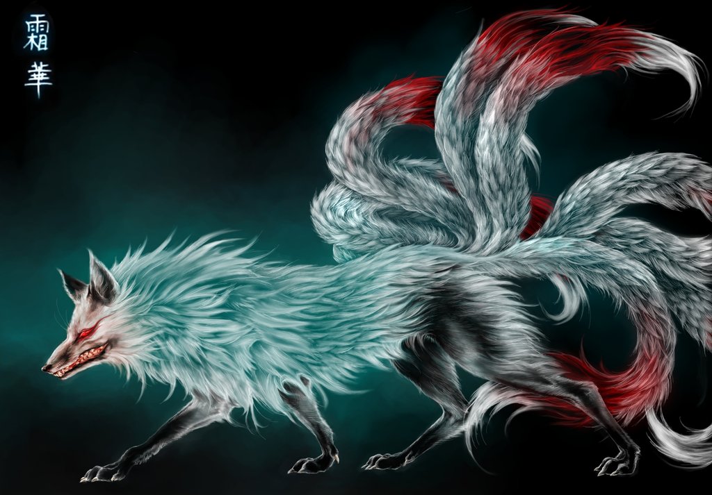 white nine tailed fox demon