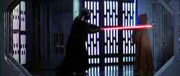 Immediately seizing his opportunity, Vader kills Obi-Wan, making him one with the Force.