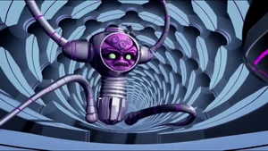 Leo using Mikey's kusarigama chain to swing around Kraang Prime's arm.