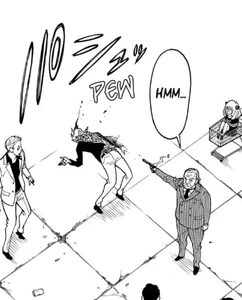 Edgar killing one of his henchmen at point blank.