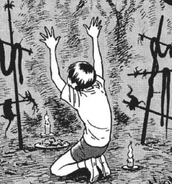 Yuuma performing a ritual to summon the Devil