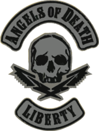 A logo of the Angels of Death Motorcycle Club.