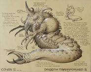Unused Lovecraftian appearance for Dagoth - Early concept design (c) by William Stout, 1984.