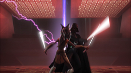 Vader moving the duel towards the exit.