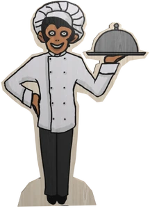 A cardboard cutout of a Chef Monkey seen in the kitchen of the first level, Monkey Business