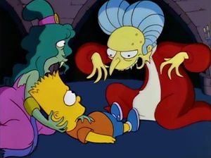 Count Burns reveal his true nature to Bart before he bite his throat.