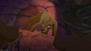 "Simba is injured and weak! Now is the time to attack! We'll take his entire kingdom...by FORCE!" Zira rising to power