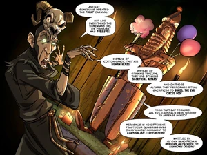 Merasmus ranting about how most carnivals he came across were "Pure Evil", which is also what his was aiming for.