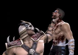Shao Kahn choking Johnny.