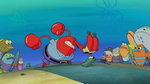 Mr. Krabs’ evil glare at Plankton.
