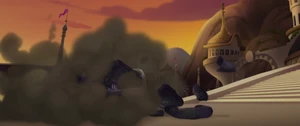 The Storm King shatters into pieces MLPTM.png (677 KB) The Storm King's stone body breaks on the ground, finally defeating him.