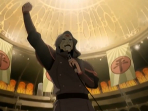 Amon leading a terrorist attack in the pro-bending arena.