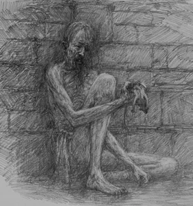 Reek neglected and abandoned in the Dreadfort's dungeons for many weeks, after Ramsay grew tired of torturing him.